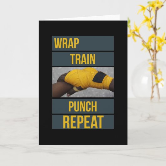 Boksen Boxer Training Quote Wrap Trein Herhalen Kaart (Gele Bloem)