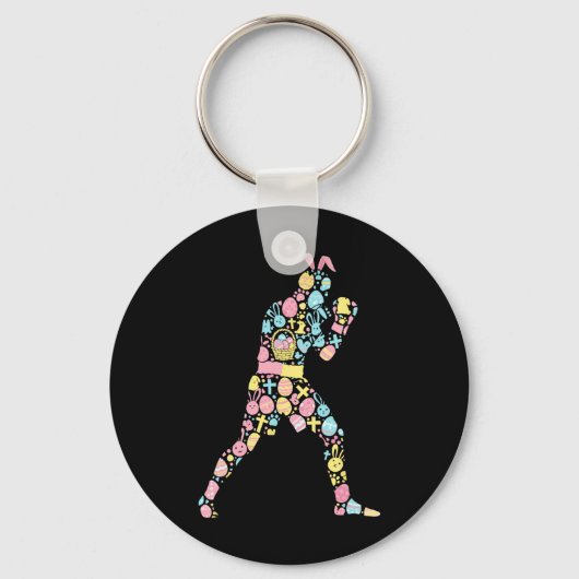 Boksen Bunny Easter Egg Paasdag Vrouwen Mannen Kin Sleutelhanger (Voorkant)