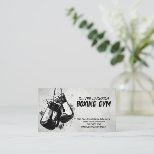 Boksen coach handschoenen waterverf inkt kunst visitekaartje (Staand voorkant)