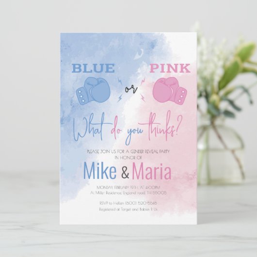 Boksen gender onthullen uitnodiging (Staand voorkant)