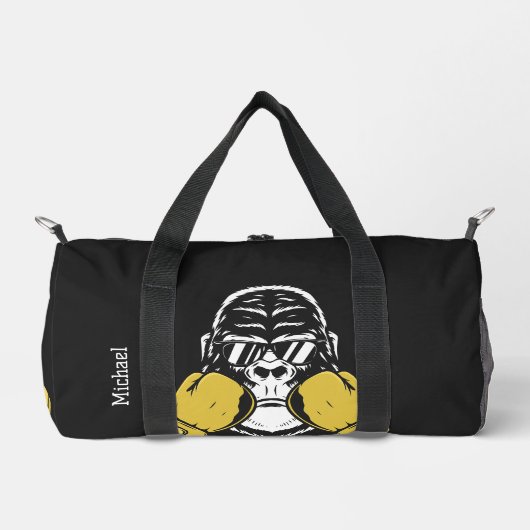 Boksen gorilla in handschoenen retro naam of eigen plunjezak (Voorkant)