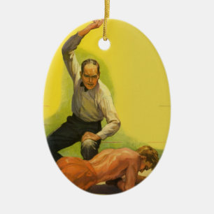 Boksen in de sportieve vintage-stijl, scheidsrecht keramisch ornament