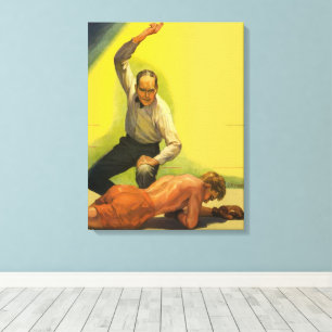 Boksen in de sportklassieker, scheidsrechter met k canvas afdruk