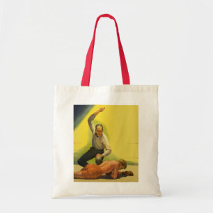 Boksen in vintage sport, scheidsrechter met knock- tote bag