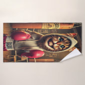 "Boksen kampioen? - Kat met bokshandschoenen Badhanddoek (Badhanddoek)