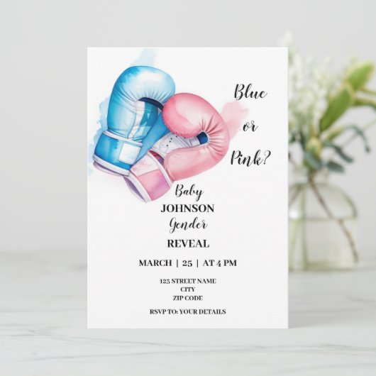Boksen knock-out thema geslacht onthullen uitnodig kaart (Staand voorkant)