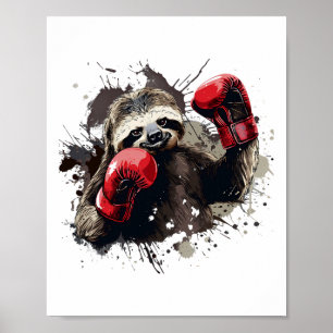 Boksen luiaard met bokshandschoenen kickboksen gra poster