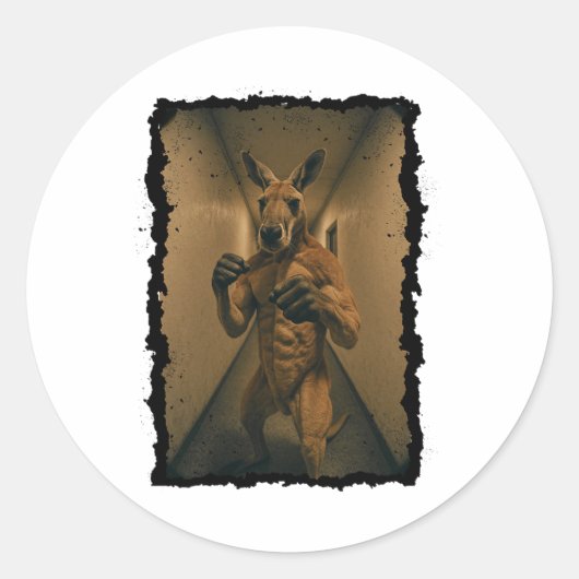 Boksen Retro Kangoeroe Staande In De Hal Fun Ronde Sticker (Voorkant)