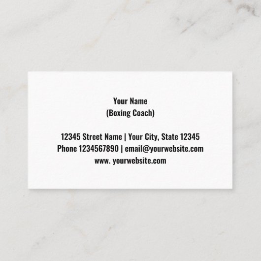 Boksen training lessen visitekaartje template (Achterkant)