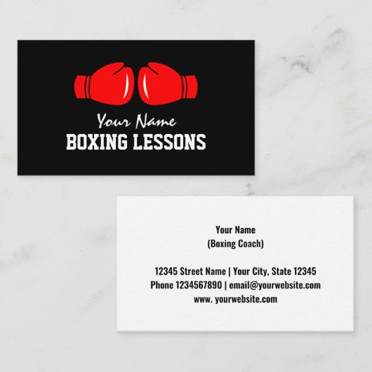 Boksen training lessen visitekaartje template (Voorkant / Achterkant)