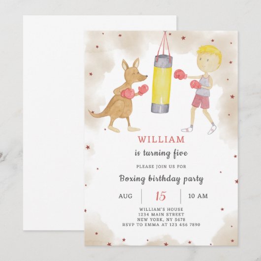 Boksen Verjaardag Uitnodiging (Voorkant / Achterkant)