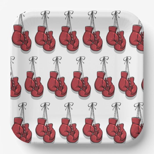 Boksen verjaardagsfeestje rode handschoenen papieren bordje (Voorkant)