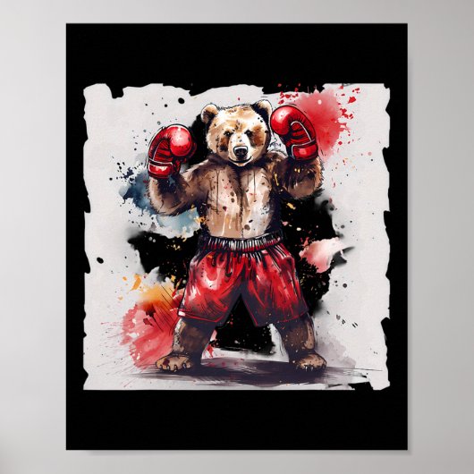Boksende Beer Liefhebber Bokshandschoenen Kickboks Poster (Voorkant)