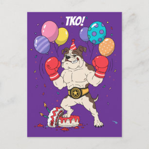 Boksende Bulldog TKO Verjaardagsafscheid Kunst Briefkaart