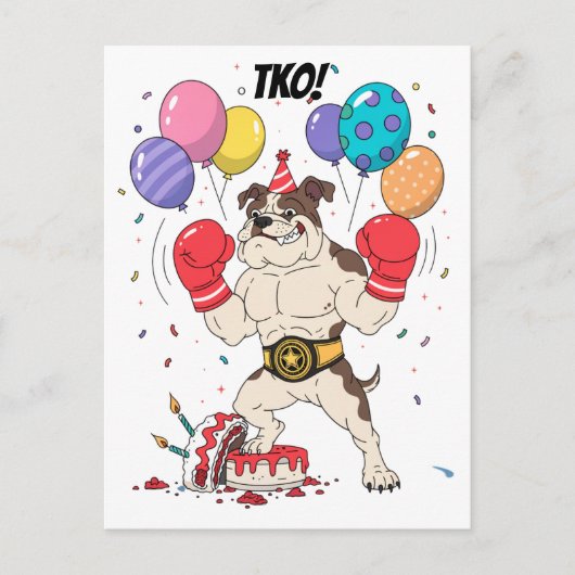 Boksende Bulldog TKO Verjaardagsafscheid Kunst Briefkaart (Voorkant)