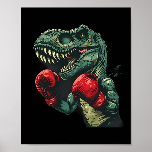 Boksende Dinosaurus Bokser Dino Kickboksen T-rex B Poster (Voorkant)