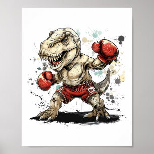 Boksende Dinosaurus Bokser T-rex Kickboksen Dino B Poster