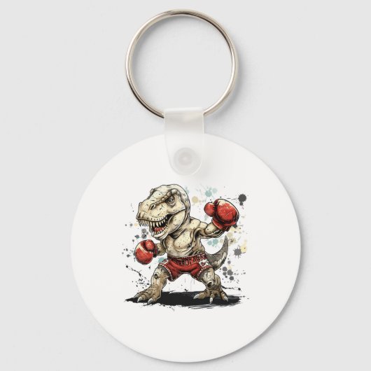 Boksende Dinosaurus Bokser T-rex Kickboksen Dino B Sleutelhanger (Voorkant)
