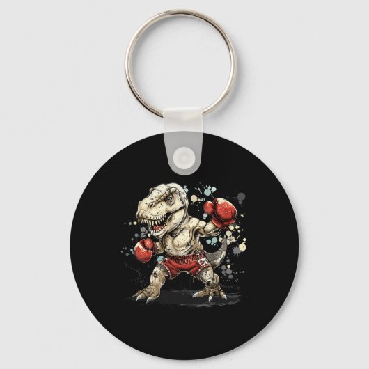 Boksende Dinosaurus Bokser T-rex Kickboksen Dino B Sleutelhanger (Voorkant)