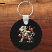 Boksende Dinosaurus Bokser T-rex Kickboksen Dino B Sleutelhanger (Voorkant)