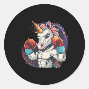 Boksende Eenhoorn Met Bokshandschoenen Kickboksen Ronde Sticker