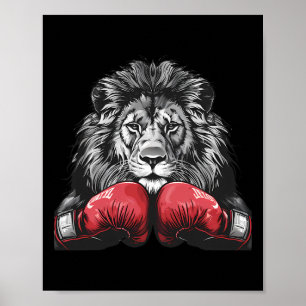 Boksende Leeuw Portret Motief Wilde Dieren Kickbok Poster