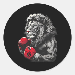Boksende Leeuw Portret Motief Wilde Dieren Kickbok Ronde Sticker