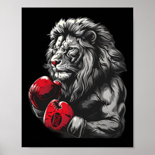 Boksende Leeuw Portret Motief Wilde Kickboksen Lie Poster