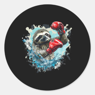 Boksende luiaard met boks handschoenen kickboksen  ronde sticker