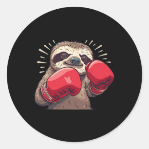 Boksende luiaard met boks handschoenen kickboksen ronde sticker