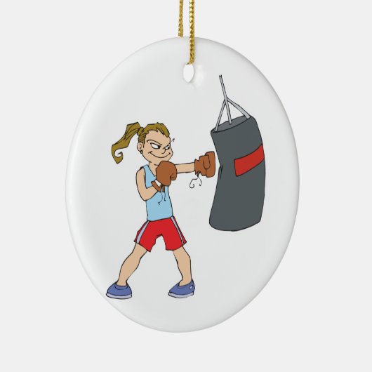 boksende meid die tas bijtaart keramisch ornament (Rechts)