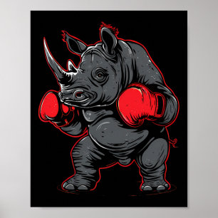 Boksende Neushoorn Met Bokshandschoenen Kickboksen Poster