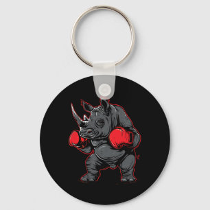 Boksende Neushoorn Met Bokshandschoenen Kickboksen Sleutelhanger