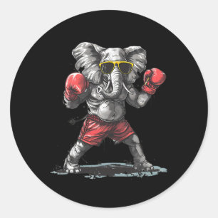 Boksende Olifant Met Bokshandschoenen Kickboksen F Ronde Sticker