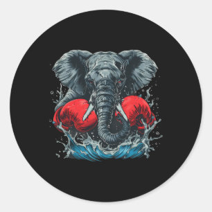 Boksende Olifant Met Bokshandschoenen Kickboksen F Ronde Sticker