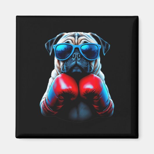 Boksende Pug Hond Kickboksen Cool Magneet (Voorkant)