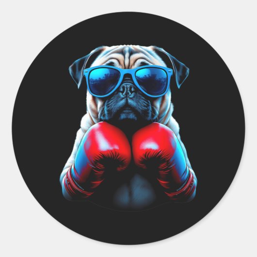 Boksende Pug Hond Kickboksen Cool Ronde Sticker (Voorkant)