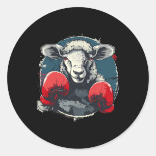 Boksende schapen met boks handschoenen kickboksen ronde sticker