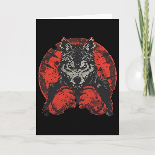 Boksende wolf met boks handschoenen Kickboksen Fun Kaart (Voorkant)