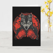 Boksende wolf met boks handschoenen Kickboksen Fun Kaart (Gele Bloem)