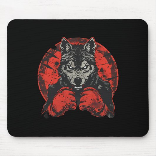 Boksende wolf met boks handschoenen Kickboksen Fun Muismat (Voorkant)