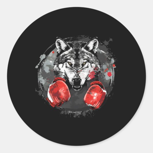Boksende wolf met boks handschoenen Kickboksen Fun Ronde Sticker (Voorkant)