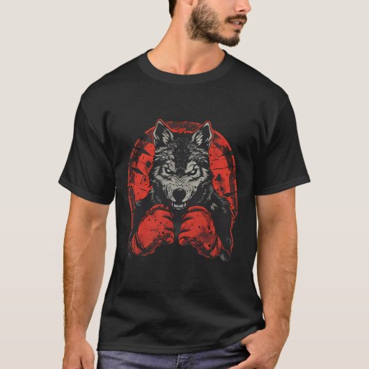 Boksende wolf met boks handschoenen Kickboksen Fun T-shirt (Voorkant)