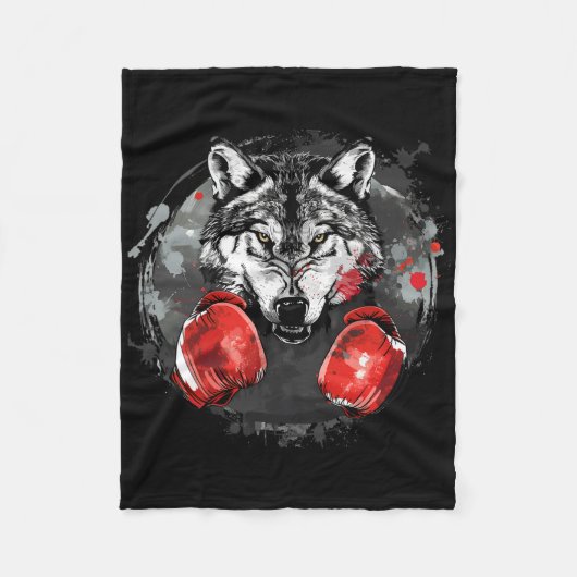 Boksende Wolf Met Bokshandschoenen Kickboksen Funn Fleece Deken (Voorkant)