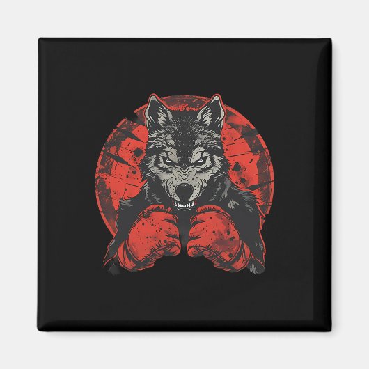 Boksende Wolf Met Bokshandschoenen Kickboksen Funn Magneet (Voorkant)
