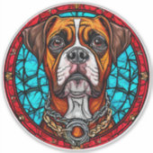 Boksenhond Gebrandschilderd Glas Sticker (Voorkant)