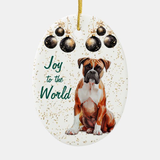 Bokser Dog Joy to the World Kerstmis Keramisch Ornament (Voorkant)