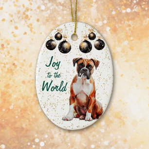 Bokser Dog Joy to the World Kerstmis Keramisch Ornament