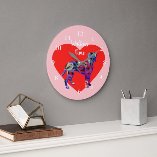 Bokser Dog Silhouette Valentijn's Day Roze Grote Klok (Kantoor)