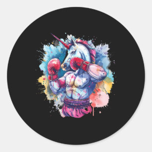 Bokser Eenhoorn Met Bokshandschoenen Kickboksen Gr Ronde Sticker